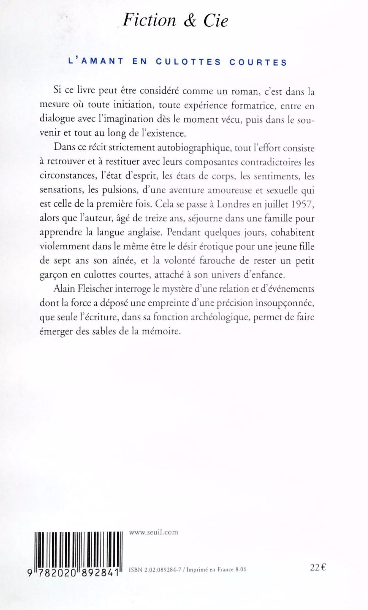 Livre L'amant en culottes courtes - Alain Fleisher (Livre d'occasion) - ISBN 2020892847