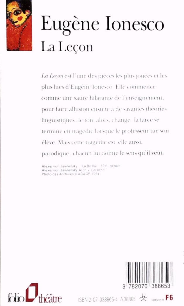 Livre La leçon - Eugène Ionesco (Livre d'occasion) - ISBN 2070388654