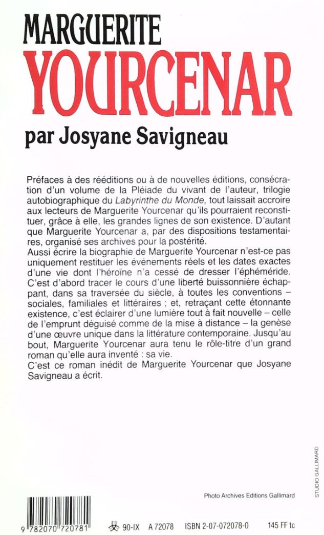Livre Marguerite Yourcenar (Josyane Savigneau) (Livre d'occasion) - ISBN 2070720780