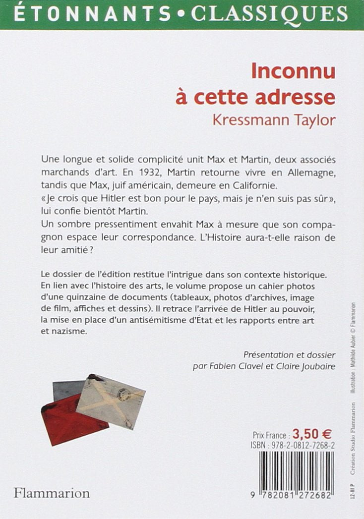Livre Inconnu à cette adresse - Kathrine Kressmann Taylor (Livre d'occasion) - ISBN 2081272687