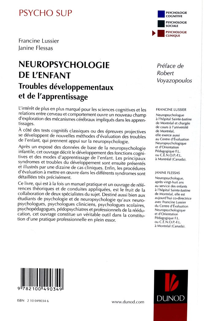Livre Neuropsychologie de l'enfant : Troubles développementaux et de l'apprentissage - Francine L...
