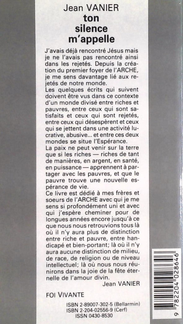 Livre Ton silence m'appelle - Jean Vanier (Livre d'occasion)