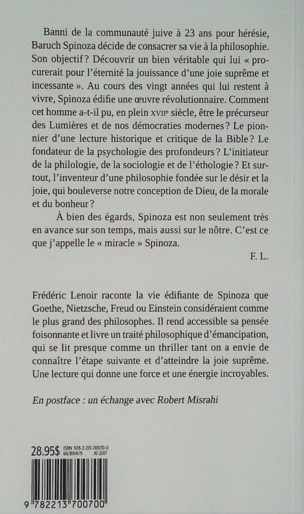 Le miracle Spinoza (Frédéric Lenoir)