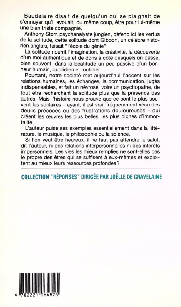 Livre Solitude : Les vertus du retour à soi-même - Anthony Storr (Livre d'occasion) - ISBN 222106...