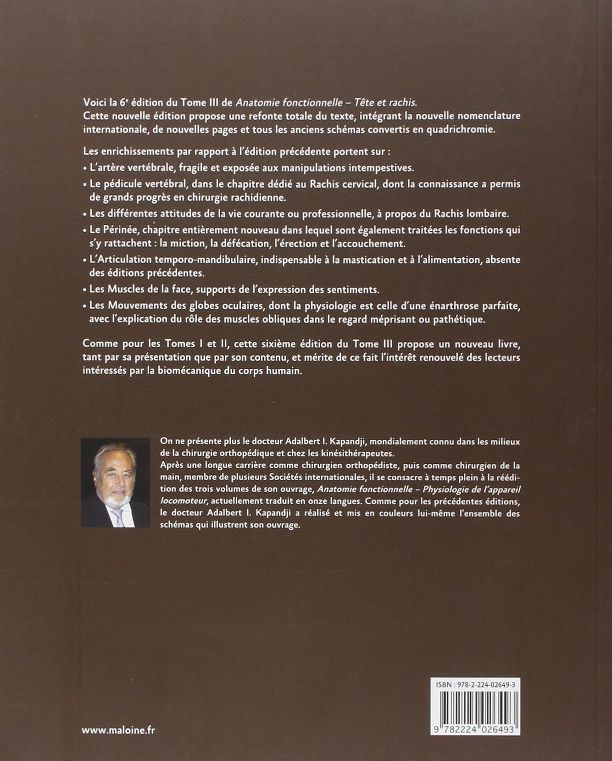 Livre Tête et rachis - A.I. Kapandji (Livre neuf) - ISBN 2224026498