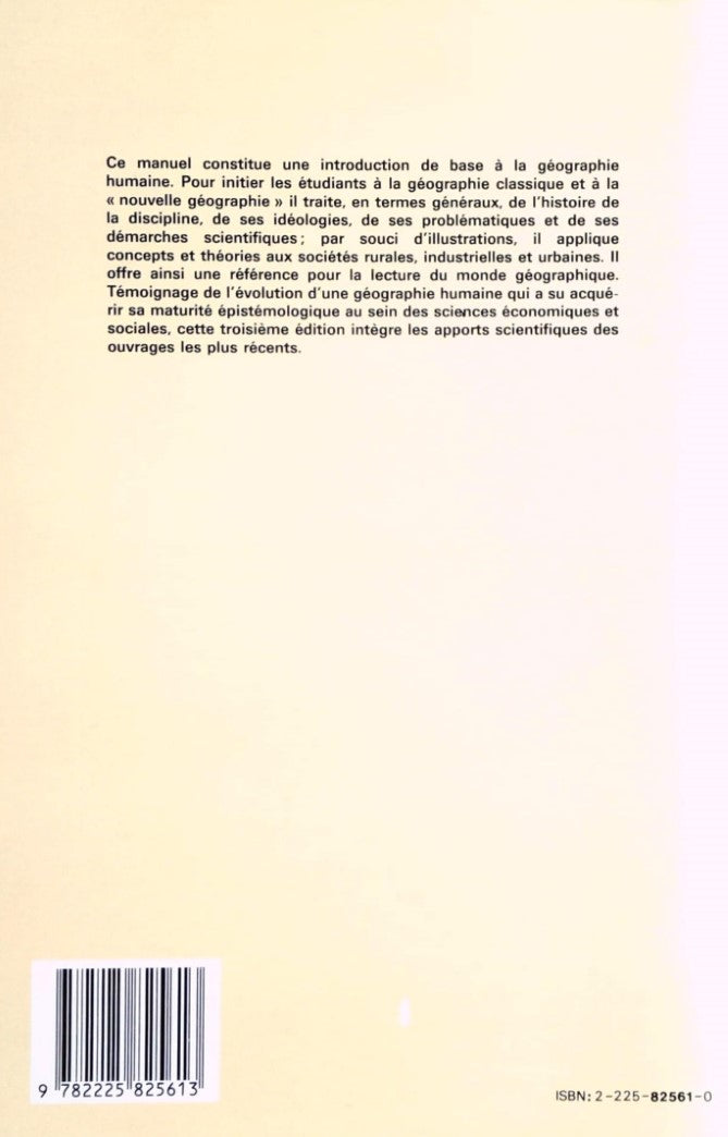 Livre Introduction à la géographie humaine (3e édition) - Antoine Bailly (Livre d'occasion) - I...