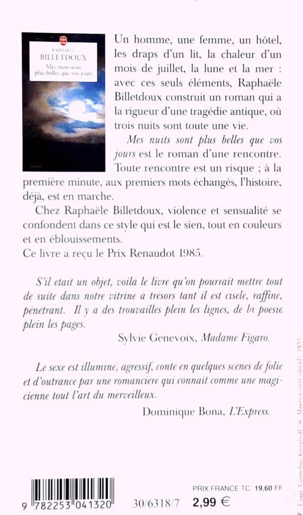 Livre Mes nuits sont belles que vos jours - Raphaële Billetdoux (Livre d'occasion) - ISBN 2253041327