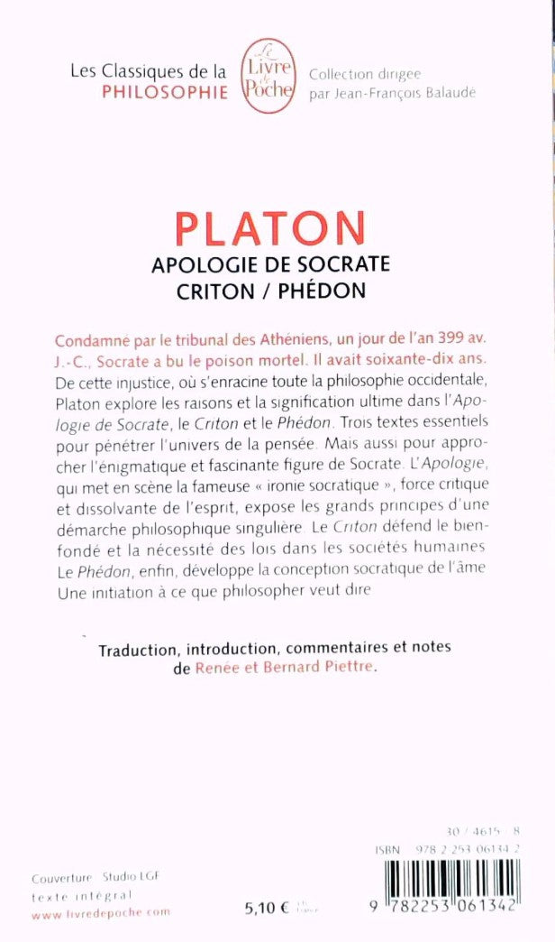 Apologie de Socrate -suivi de- Criton-Phédon (Platon)