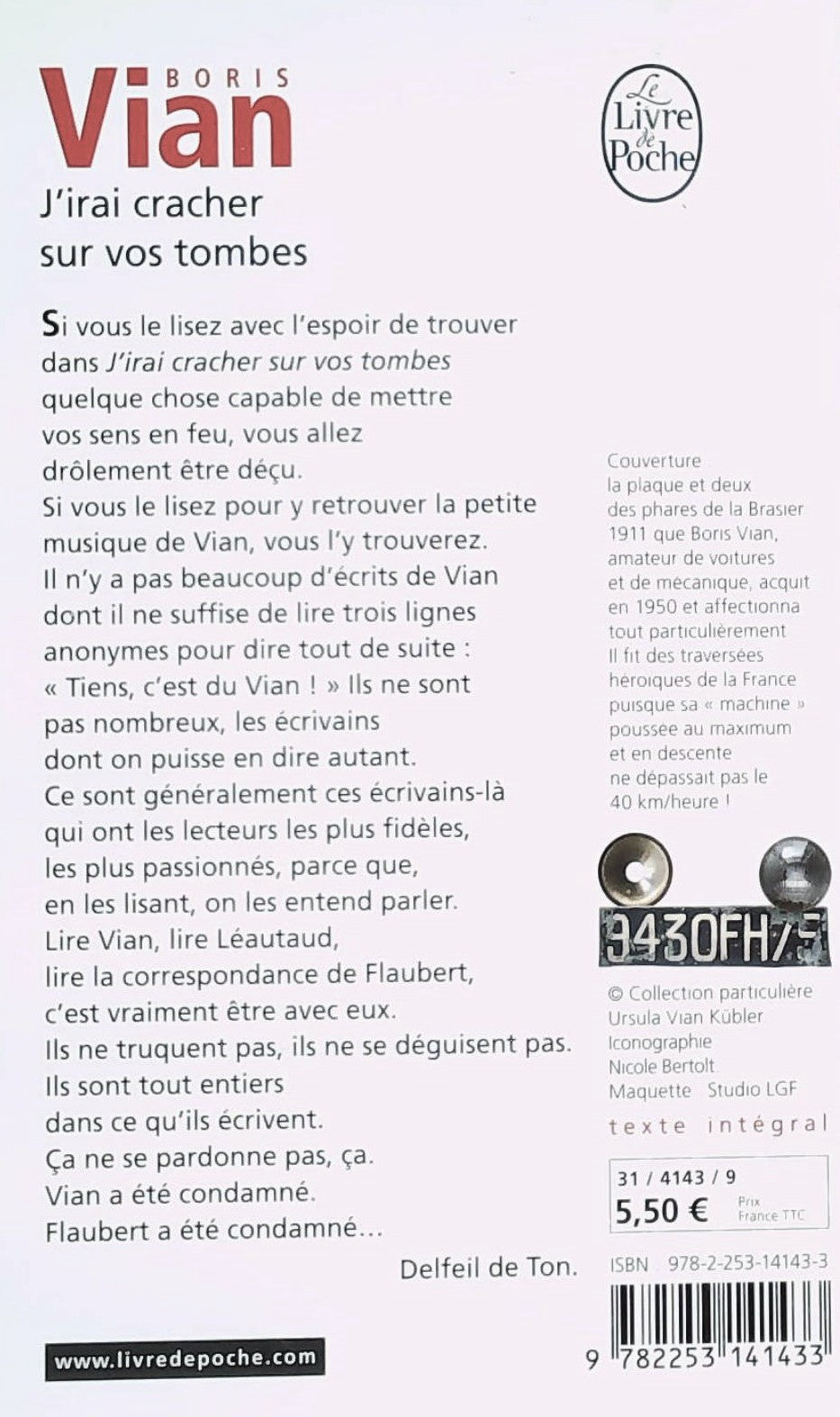 Livre J'irai cracher sur vos tombes (Boris Vian) (Livre d'occasion) - ISBN 2253141437