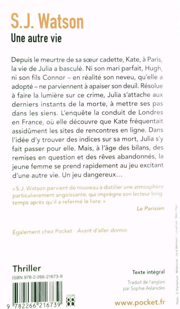 Livre Une autre vie - S.J. Watson (Livre d'occasion) - ISBN 2266216732