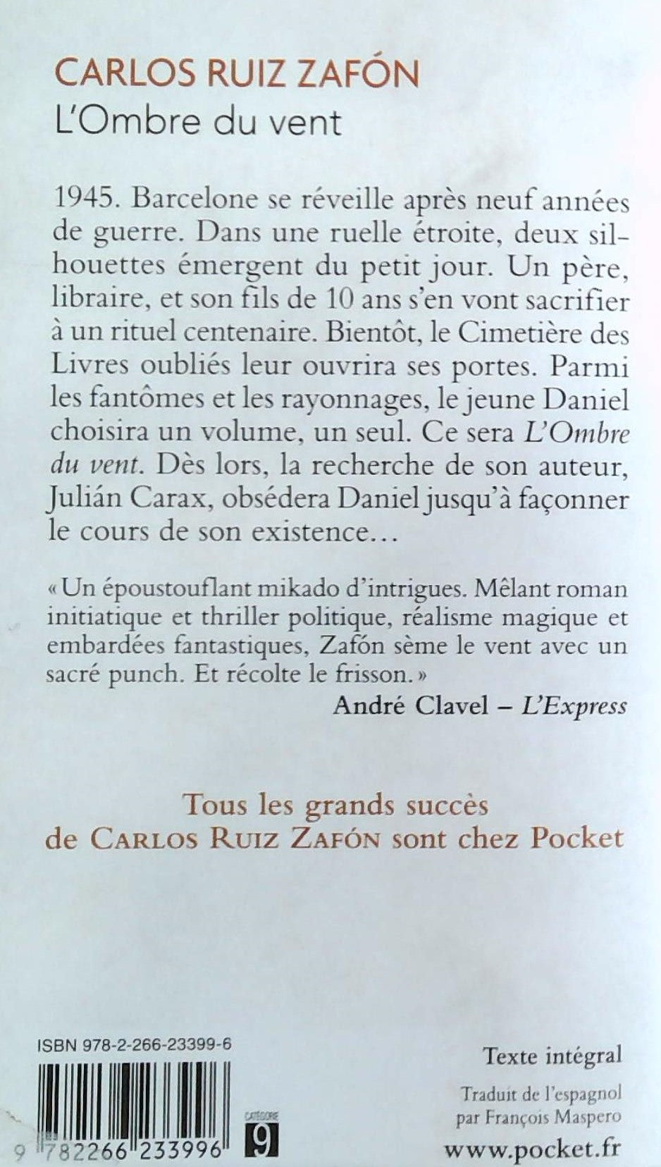 Livre L'ombre du vent - Carlos Ruiz Zafón (Livre d'occasion)