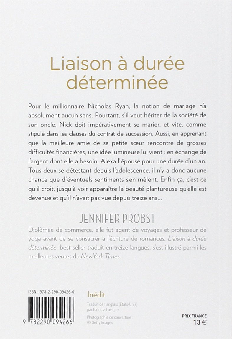 Livre Liaison à durée déterminée - Jennifer Probst (Livre d'occasion) - ISBN 2290094269