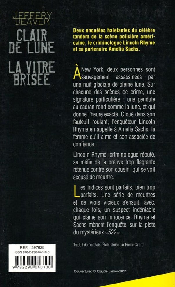 Livre Claire de lune -suivi de- La vitre brisée - Jeffrey Deaver (Livre neuf) - ISBN 229804810X