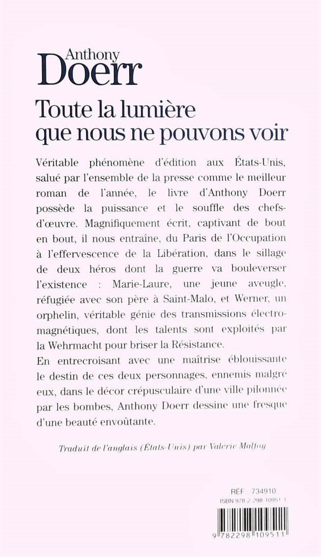 Livre Toute la lumière que nous pouvons voir (Anthony Doerr) (Livre neuf) - ISBN 2298109516