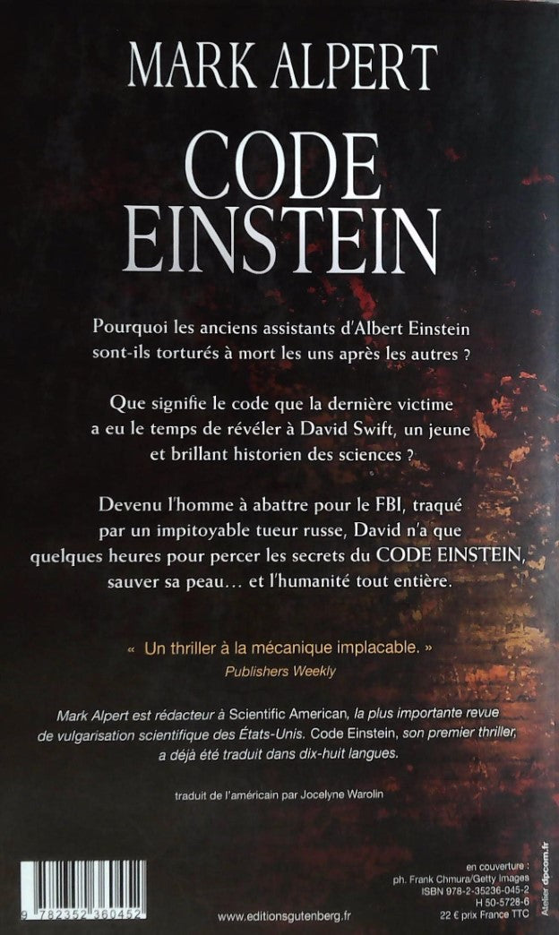 Livre Code Einstein : Le dernier secret d'Einstein, l'ultime espoir pour l'humanité - Mark Alpert...