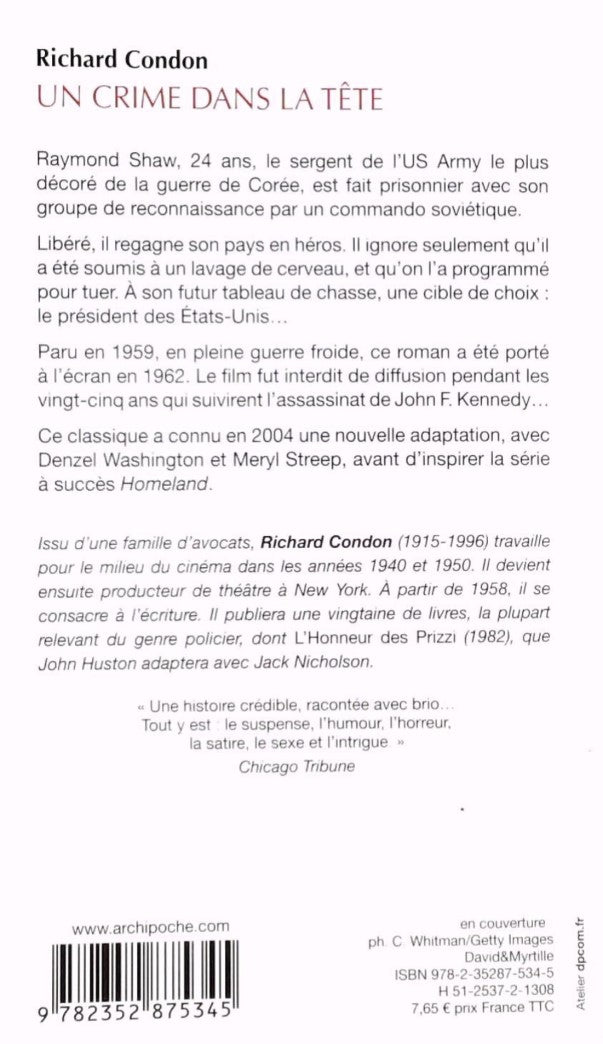 Livre Un crime dans la tête - Richard Condon (Livre d'occasion) - ISBN 235287534X