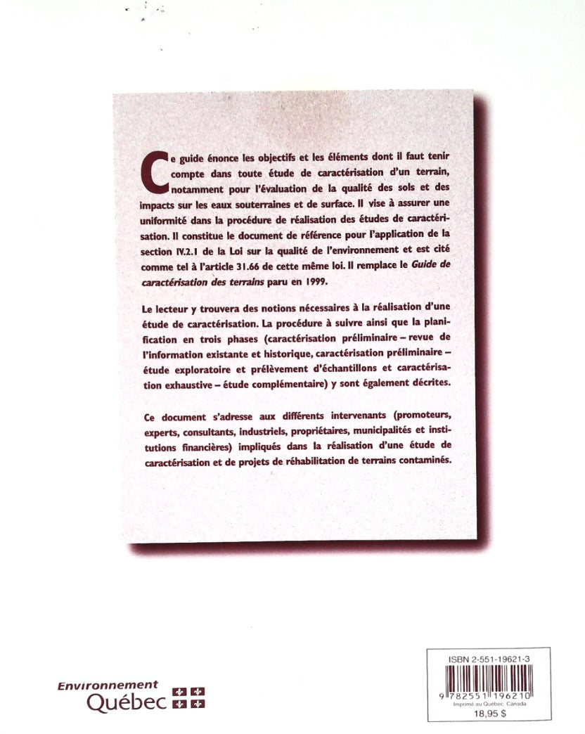 Livre Terrains contaminés : Guide de caractérisation des terrains - Collectif (Livre d'occasion) ...