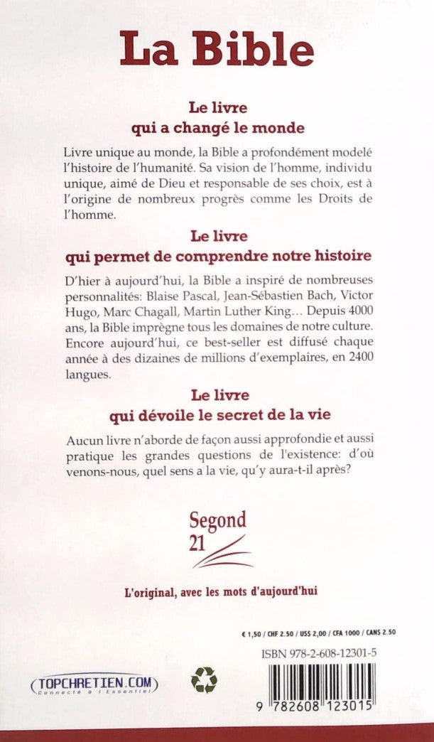 Livre La Bible : L'original, avec les mots d'aujourd'hui - Collectif (Livre d'occasion) - ISBN 26...