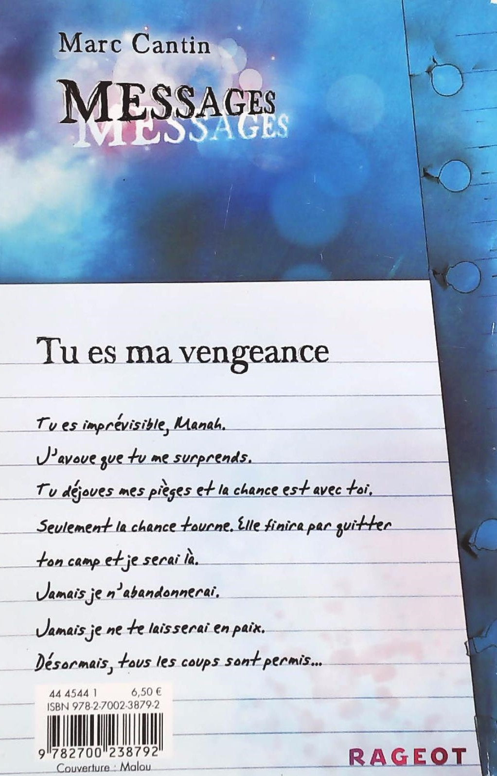 Livre Tu es ma vengeance - Marc Cantin (Livre d'occasion) - ISBN 2700238796