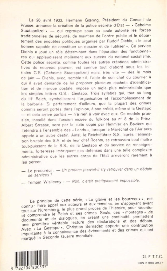 Livre La Gestapo: L'État-prison (Le Glaive et les bourreaux) - Bernadac Christian (Livre d'occasi...