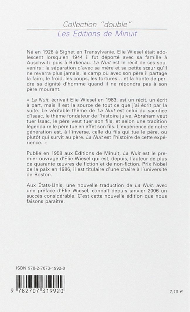Livre La nuit - Elie Wiesel (Livre d'occasion) - ISBN 2707319929