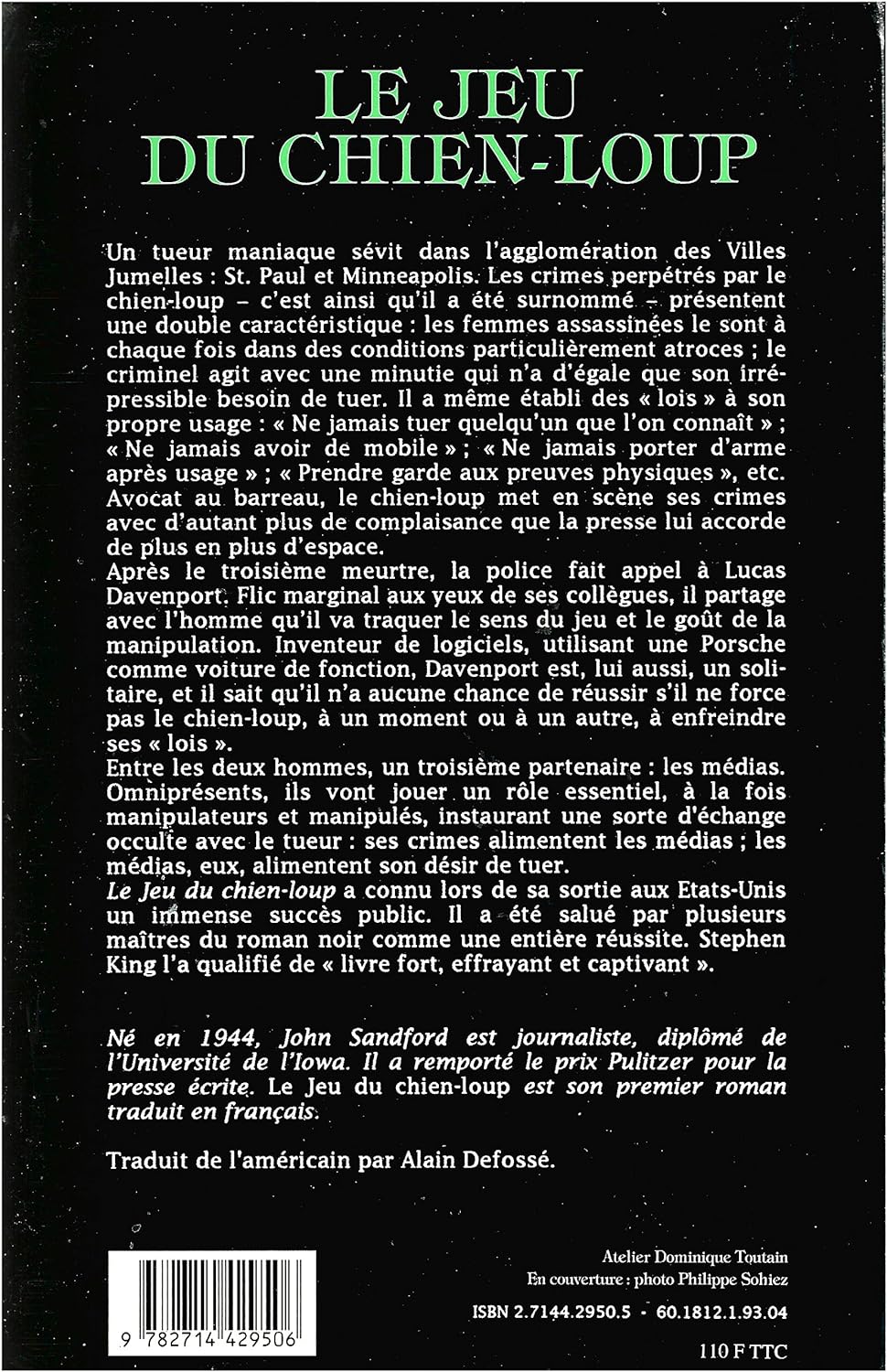 Livre Le jeu du chien-loup - John Sandford (Livre d'occasion) - ISBN 2714429505