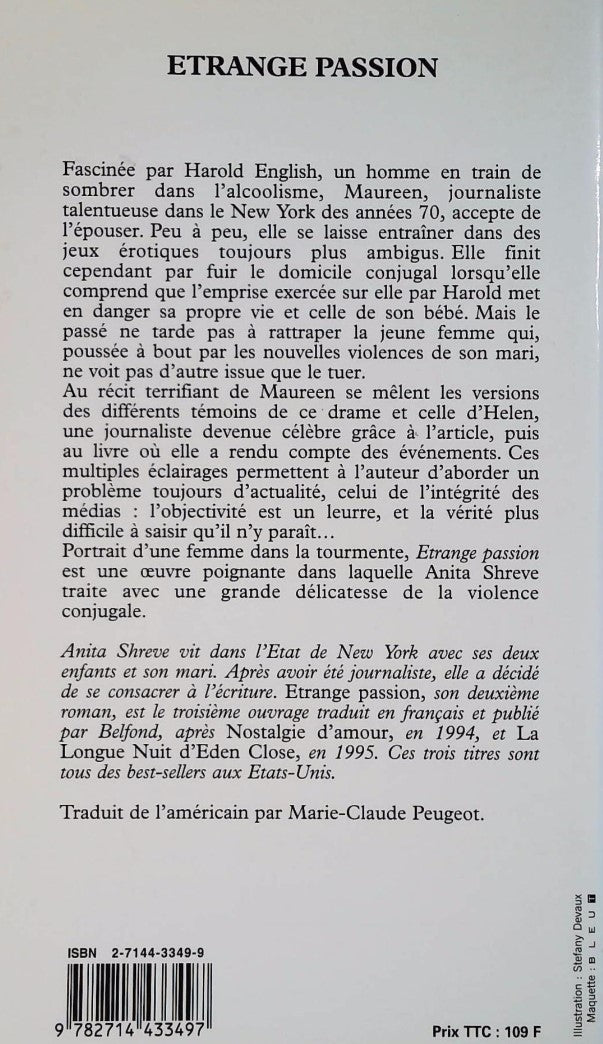 Livre Étrange passion - Anita Shreve (Livre d'occasion) - ISBN 2714433499