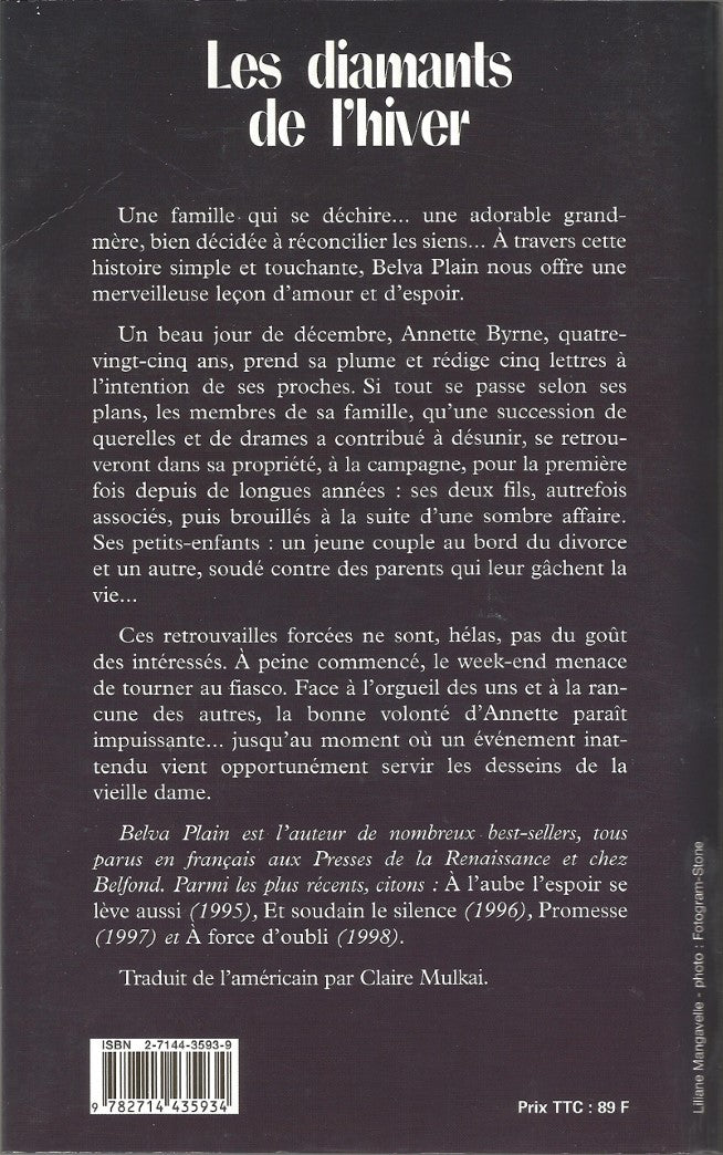 Livre Les diamants de l'hiver - Belva Plain (Livre d'occasion) - ISBN 2714435939