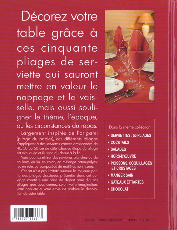 Livre Serviettes : 50 pliages - Antoine Woerlé (Livre d'occasion) - ISBN 2737226317