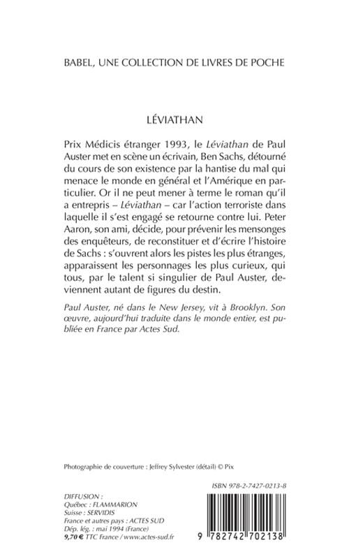 Livre Léviathan - Paul Auster (Livre d'occasion) - ISBN 274270213X