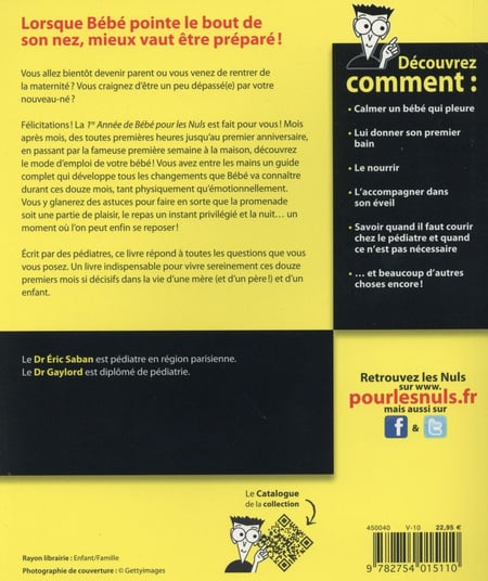 Livre La 1ère année de bébé Pour les nuls - Dr Éric Saban (Livre neuf) - ISBN 2754015116