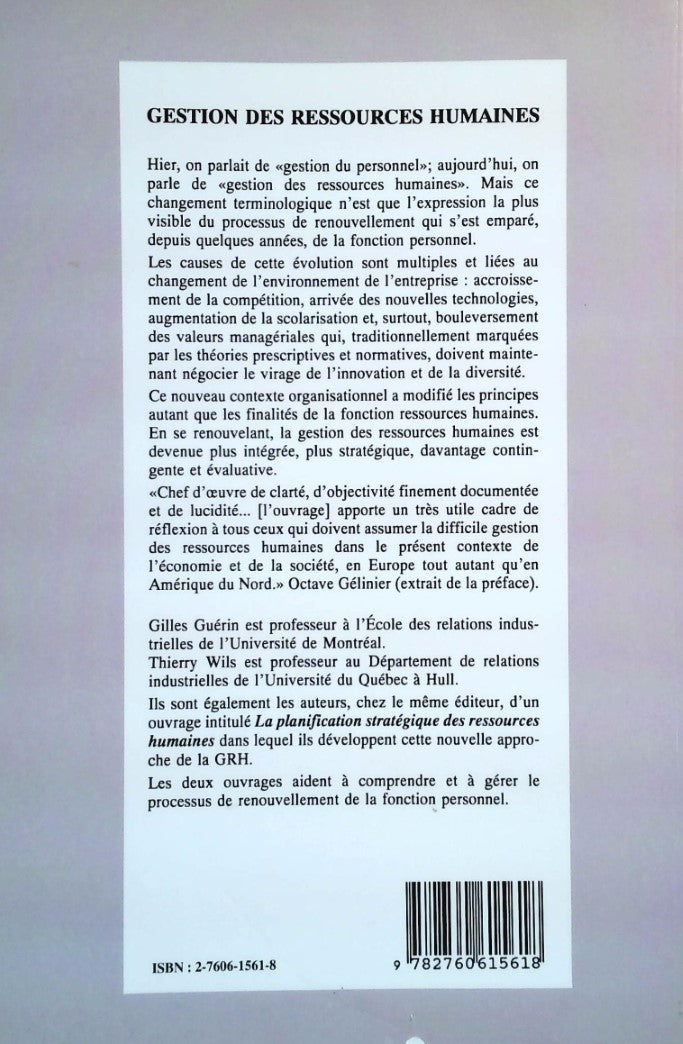 Livre Gestion des ressources humaines : Du modèle traditionnel au modèle renouvelé - Gilles Guéri...