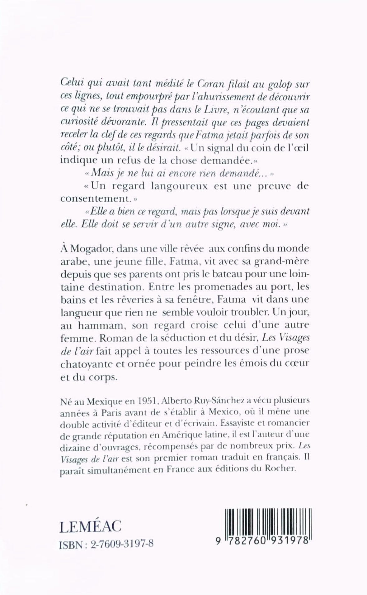 Livre Les visages de l'air - Alberto Ruy-Sanchez (Livre d'occasion) - ISBN 2760931978