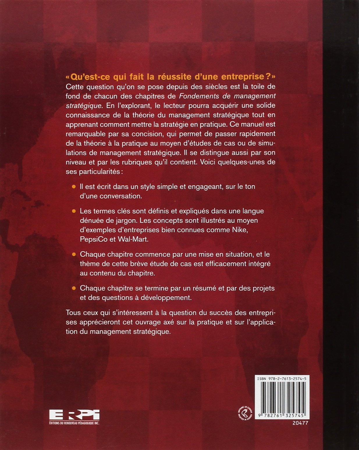 Livre Fondements de management stratégique - Raghavan Parthasarthy (Livre d'occasion) - ISBN 2761...