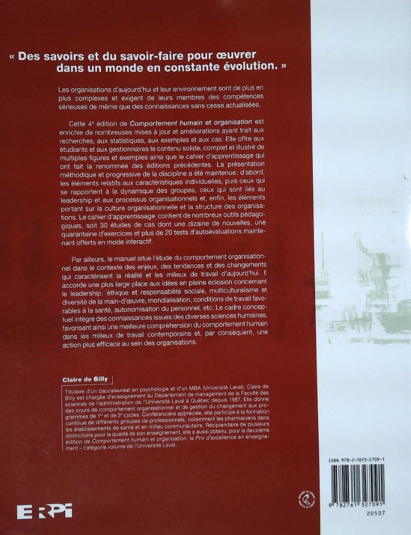 Livre Comportement humain et organisation (4e édition) - Collectif (Livre neuf) - ISBN 2761327098