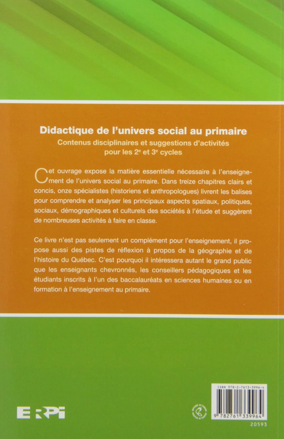 Livre Didactique de l'univers social au primaire (Marc-André Éthier) (Livre d'occasion) - ISBN...