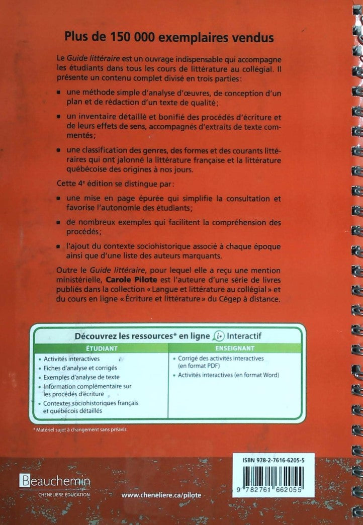 Guide littéraire : Analyse, plan, rédaction, procédés, genres, courants (4e édition) (Carole Pilote)