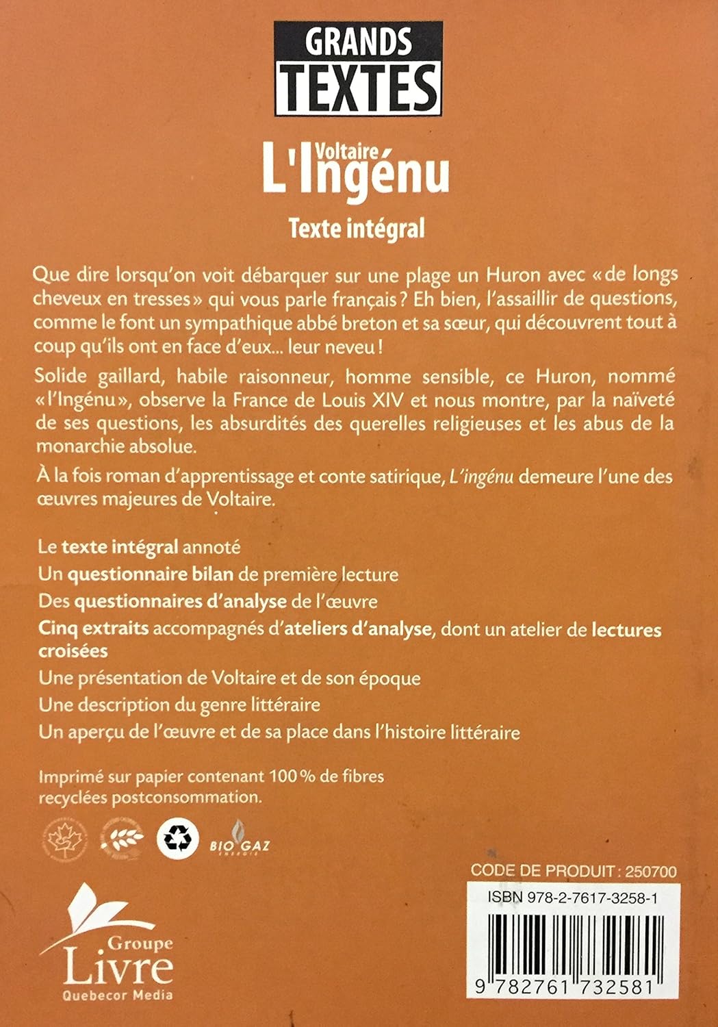 Livre L'ingénu - Voltaire (Livre d'occasion) - ISBN 2761732588
