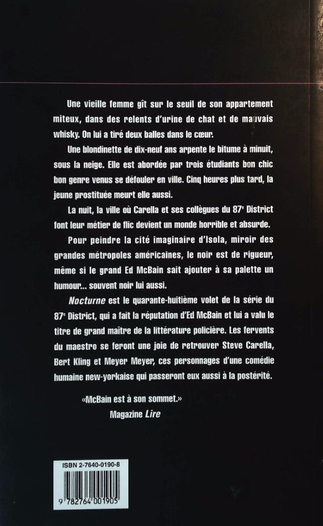 Livre Nocturne - Ed McBain (Livre d'occasion) - ISBN 2764001908