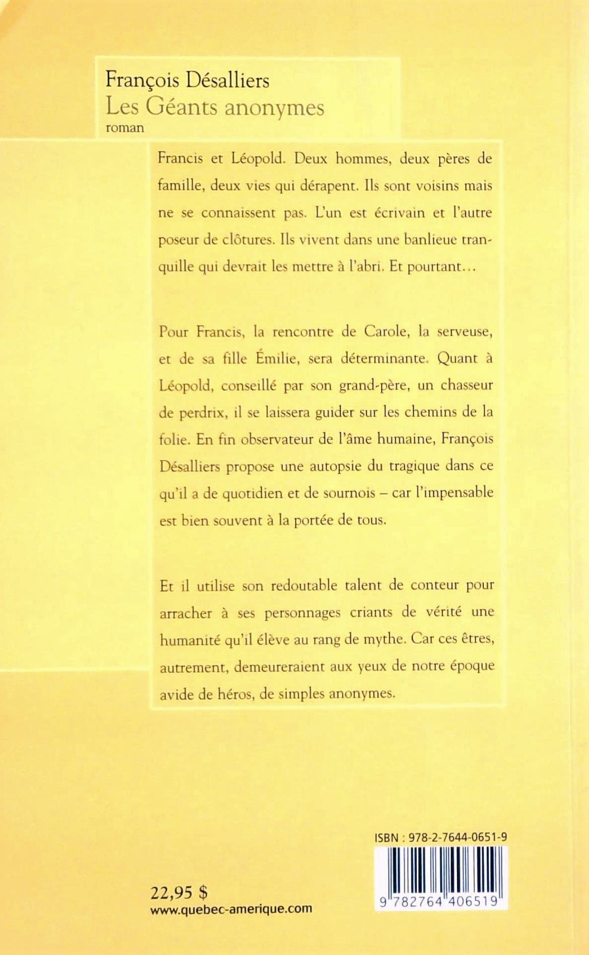 Livre Les géants anonymes - François Désalliers (Livre d'occasion) - ISBN 2764406517