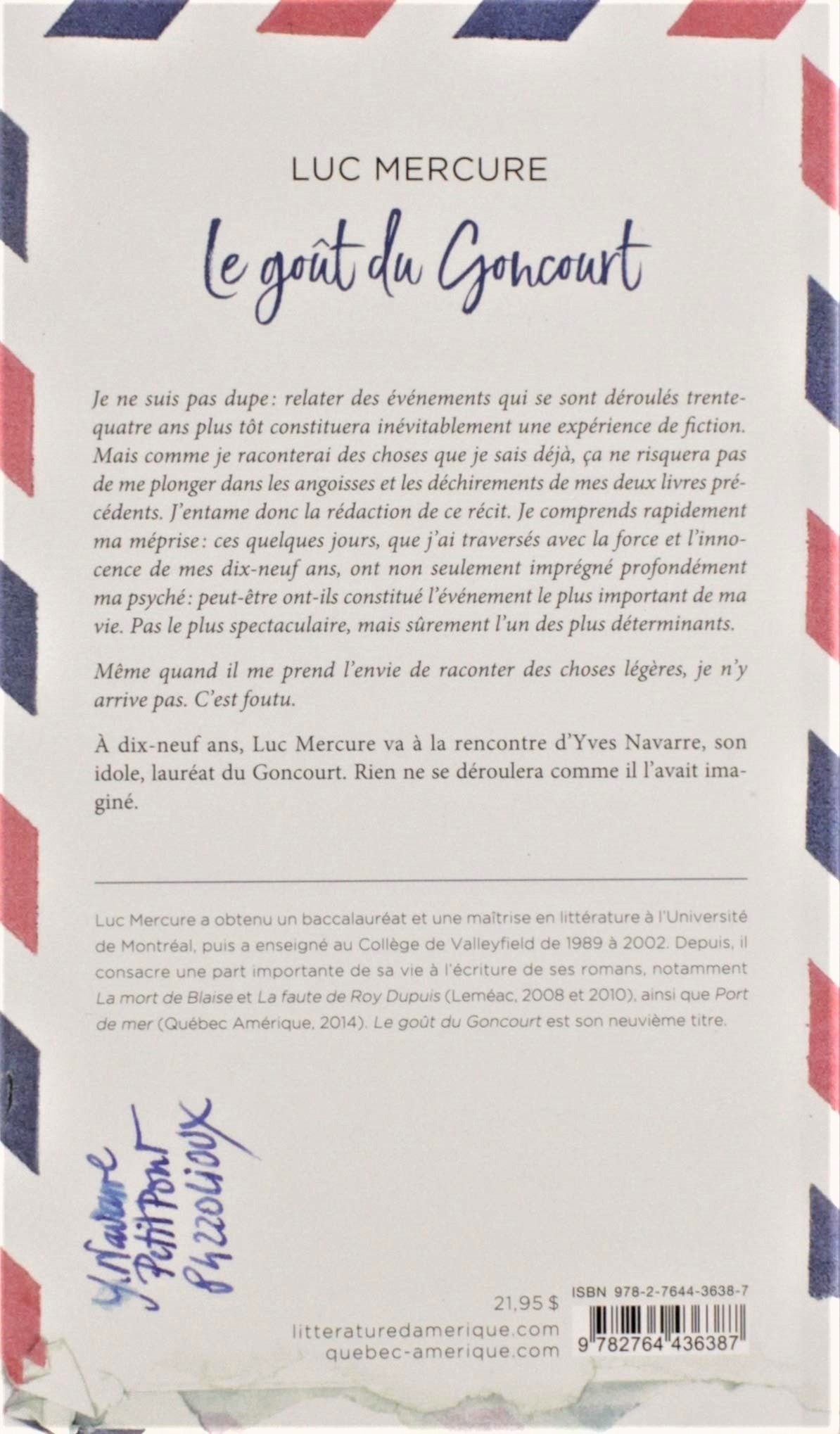 Livre Le gouut du Goncourt - Luc Mercure (Livre d'occasion) - ISBN 2764436386