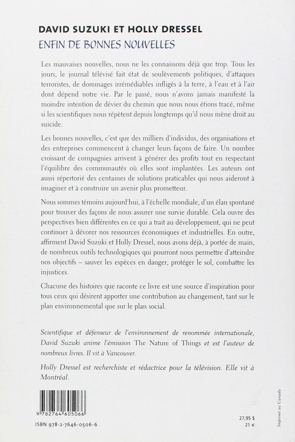 Livre Enfin de bonnes nouvelles - David Suziki (Livre d'occasion) - ISBN 2764605064