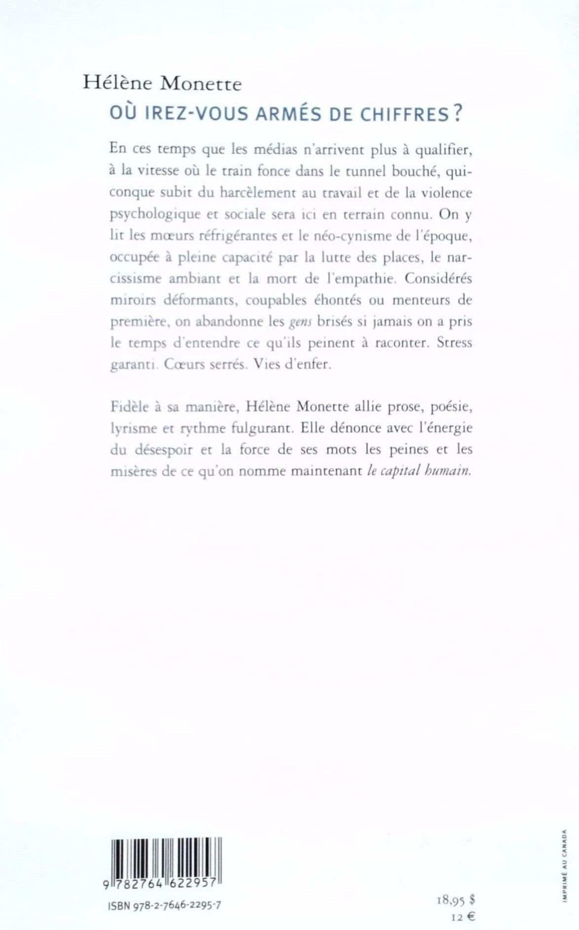 Livre Où irez-vous armés de chiffres - Hélène Monette (Livre d'occasion)