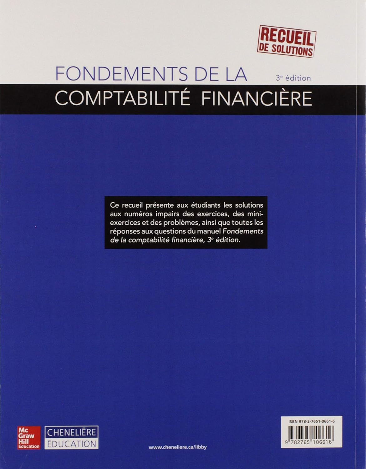 Livre Fondements de la comptabilité financière (3e édition) - Robert Libby (Livre d'occasion) - I...