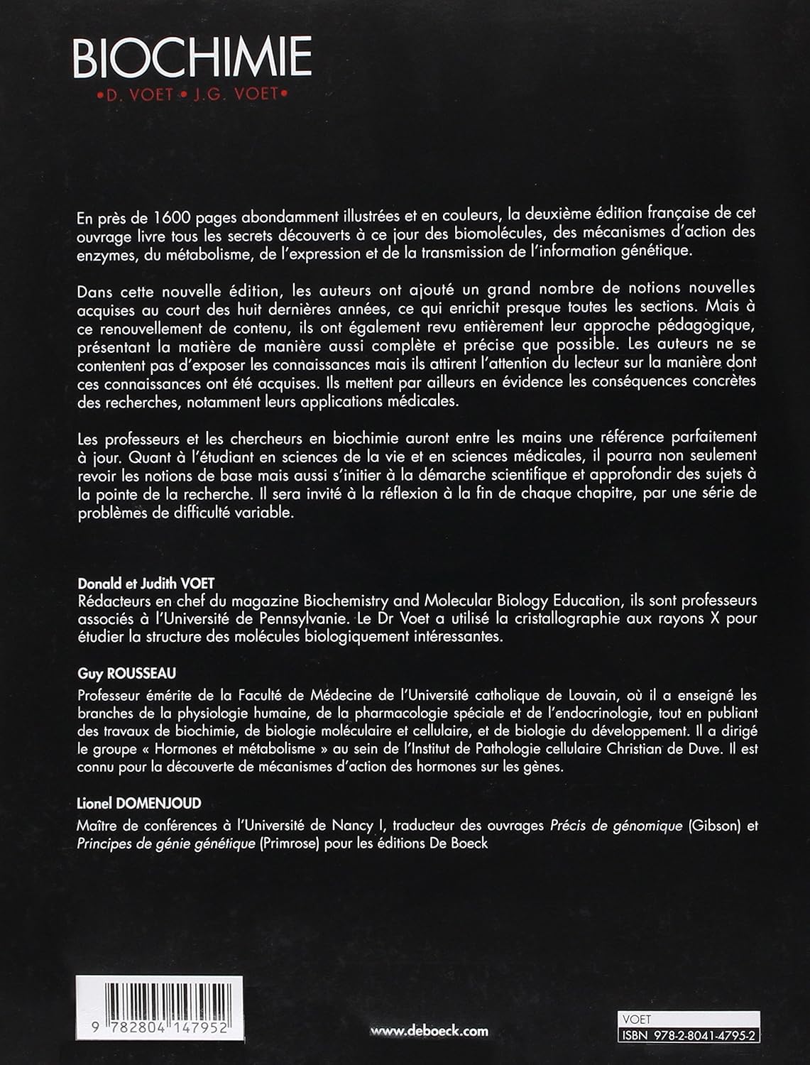 Livre Biochimie (2e édition) - D. Voet (Livre d'occasion) - ISBN 2804147959