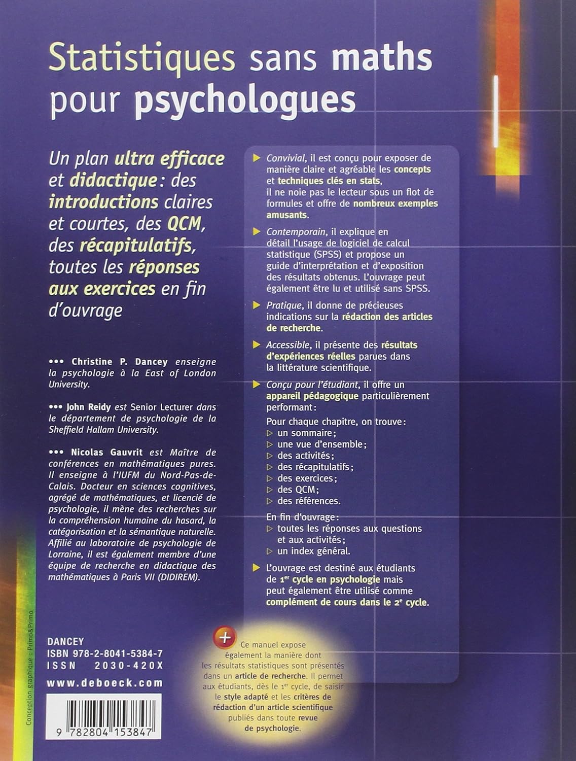 Livre Statistiques sans maths pour psychologues - Christine P. Dancey (Livre d'occasion) - ISBN 2...