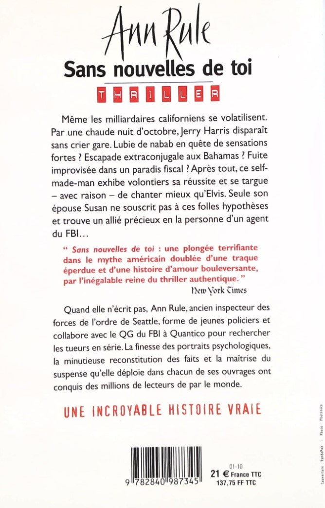 Livre Sans nouvelles de toi (Ann Rule) (Livre d'occasion) - ISBN 2840987341