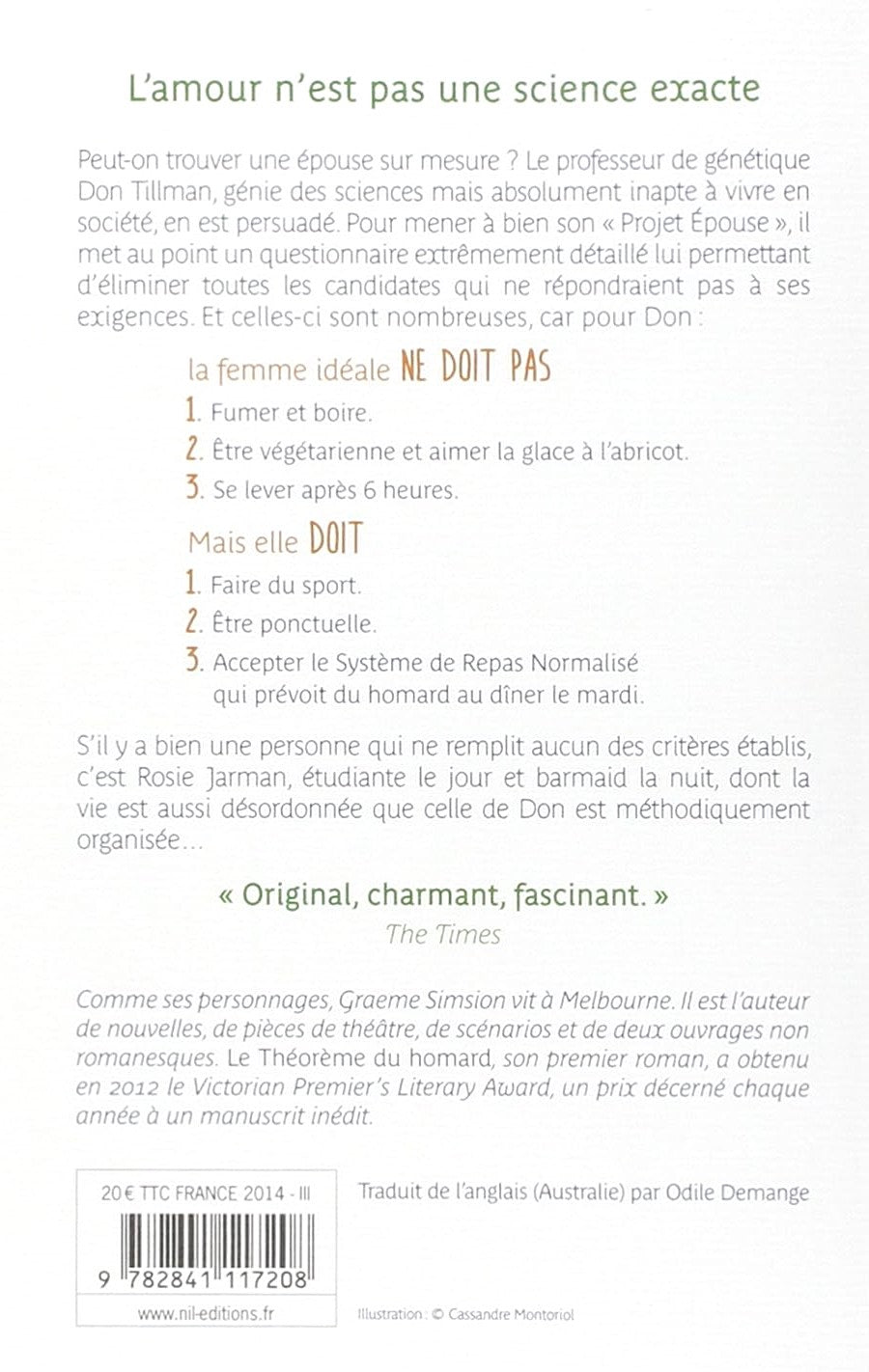 Le théorème du homard ou Comment trouver la femme idéale (Graeme Simsion)