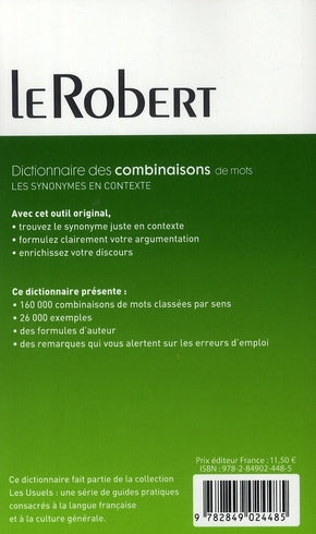 Livre Dictionnaire des combinaisons de mots : Les synonymes en contexte (Collectif) (Livre neuf)...