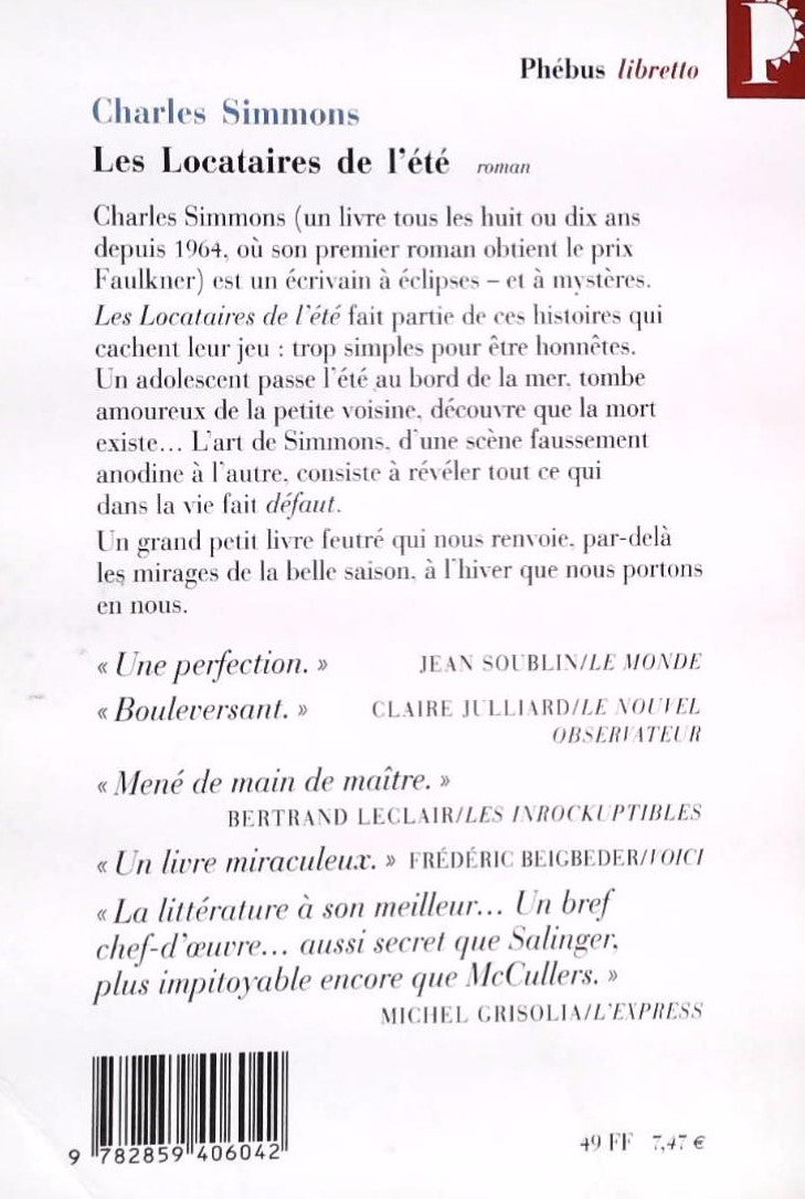 Livre Les locataires de l'été - Charles Simmons (Livre d'occasion) - ISBN 2859406042